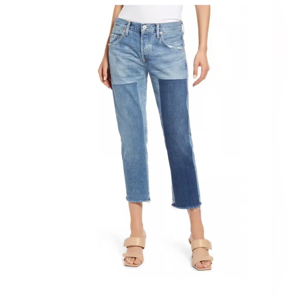Citizens of Humanity Emerson Crop Slim Boyfriend Patchwork Jeans Button Fly 27